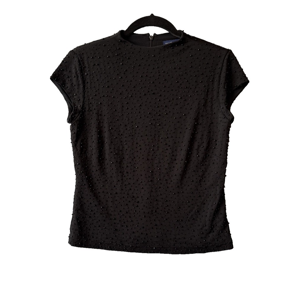 Ann Taylor Black Beaded High Neck Cap Sleeve Top S Vintage Y2K Whimsigoth Goth‎